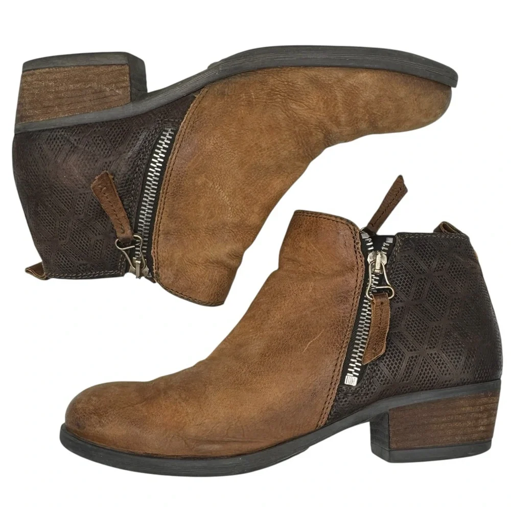Miz Mooz Tan and Brown Leather Ankle Booties - Size 37/ US 6.5-7